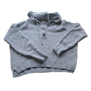 Ultra Flirt Mixed Chenille Crop Hooded Sweater with Buttons
